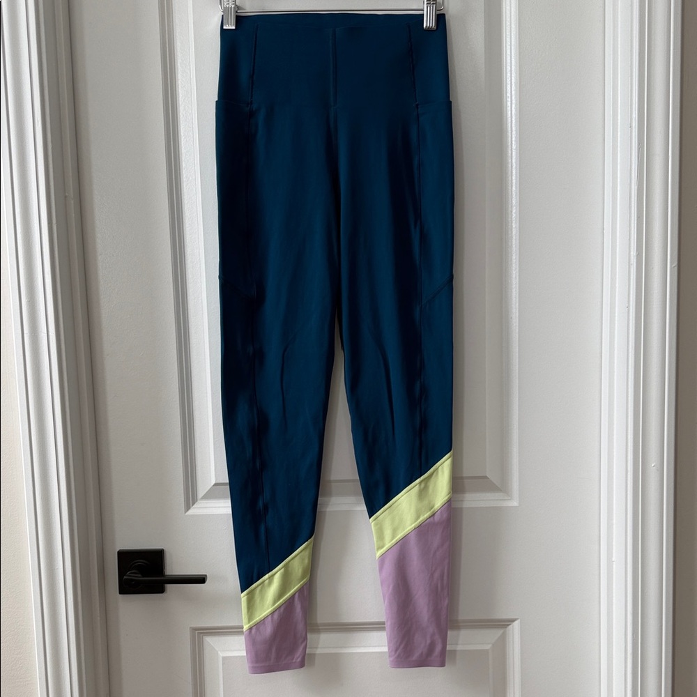 Sweaty Betty Teal High-Waist Color Block Leggings with Pockets